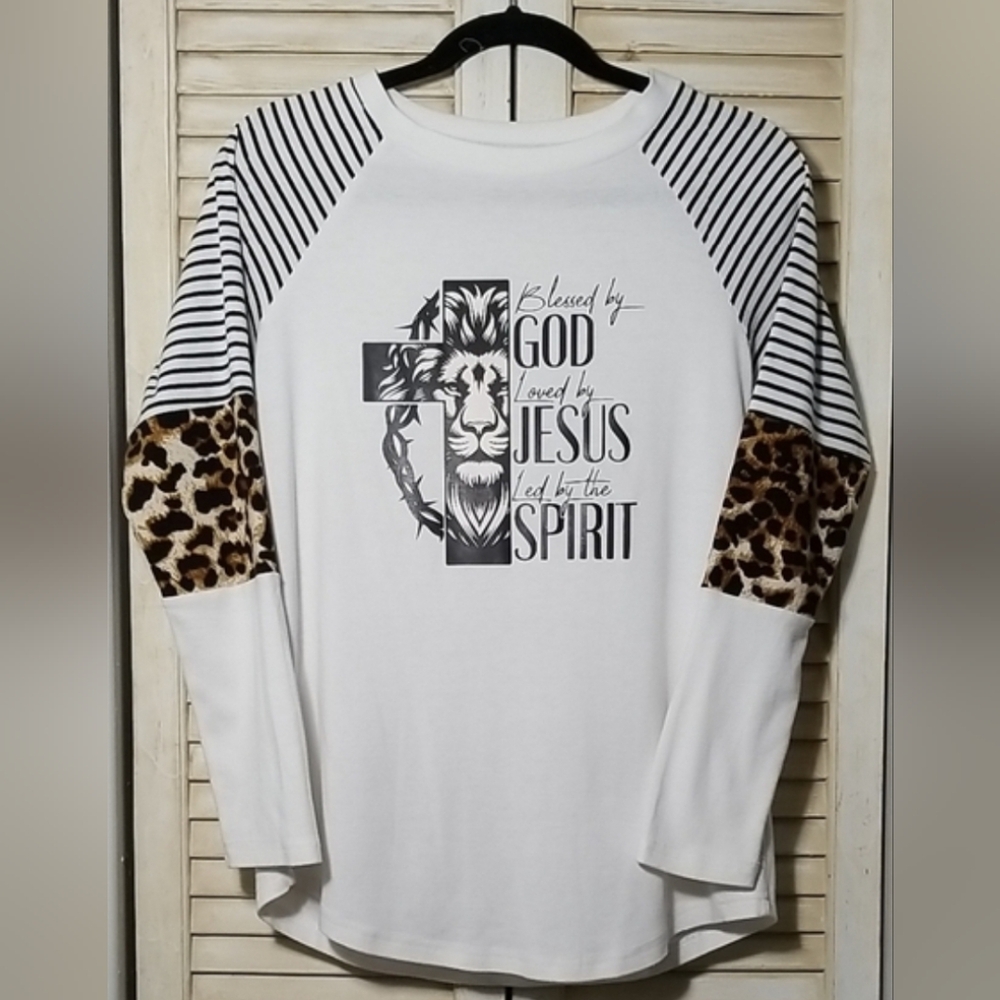 Long Sleeve Leopard Print Top with Christian Graphic and FREE Leggings